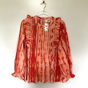 Anthropologie Samant Chauman Emilia Ruffled Tie Dye Blouse in Orange Motif
